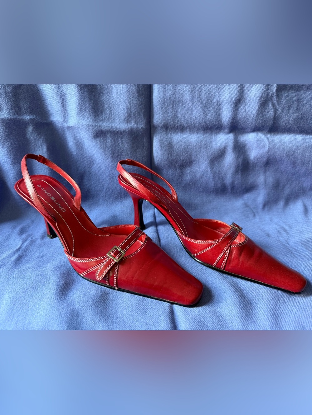 Bandolino Red Leather Slingback Mules with Buckle Detail
